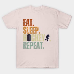 Eat Sleep Hockey Repeat Kids Adult Ice Hockey Retro Vintage T-Shirt